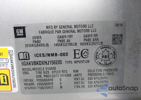 2017 Buick Enclave Leather z USA, uszkodzony, nr VIN 5GAKVBKDXHJ156205